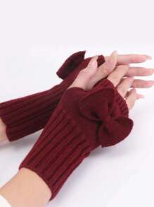 1 cặp găng tay nửa ngón đan nơ mùa đông cho nữ, ấm áp và thoáng khí - Nhiều màu - Xem 5