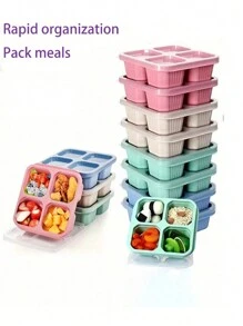 3PCS/1PC 4 格零食容器，带 4 个可拆卸隔层午餐盒容器，可重复使用的餐食准备零食容器，零食午餐盒，单独零食盒，学生午餐盒，非常适合青少年和工人上学、自助餐厅、家庭和露营、厨房、圣诞节礼物，适合学校、自助餐厅、家庭和营地的青年和工作人员，送给女性的礼物，送给男性的礼物 - 彩色 - 查看 5