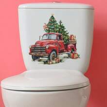 1 件装卡通圣诞小矮人驾驶圣诞树厕所家居装饰墙贴自粘 - 彩色 - 查看 9