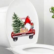 1 件装卡通圣诞小矮人驾驶圣诞树厕所家居装饰墙贴自粘 - 彩色 - 查看 3