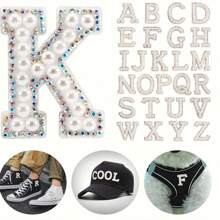 1 pièce 26 pièces autocollant en tissu avec alphabet de perles avec dos adhésif, livraison aléatoire, autocollant de décoration DIY avec perle, autocollant en tissu de lettre