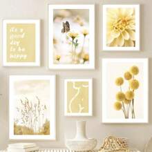 1pc Hoa thược dược vàng hoa hướng dương hoa lan bướm màu be nghệ thuật treo tường vải canvas tranh áp phích và tranh in Bắc Âu trang trí phòng khách không có khung - Nhiều màu - Xem 3