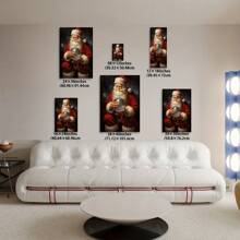 1 Unique Wooden Frame Painting Frame Cloth Poster, Vibrant Santa Claus Painting Frame Cloth Printed Poster-Colorful Wall Art, Art Paintings For Bathroom, Bedroom, Office, Living Room Decoration-Ideal Christmas Holiday Home Decorative Gift