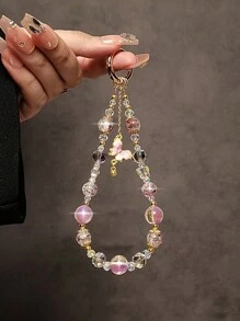 Dây đeo tay có thể tháo rời hình bướm đính hạt sang trọng, Vòng đeo tay, Dây buộc ngắn, Giá đỡ ốp điện thoại, Móc chìa khóa, Mặt dây chuyền túi - Hồng - Xem 6