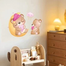1 miếng dán tường hình chú gấu hồng, miếng dán trang trí ấm áp sáng tạo, thích hợp cho phòng ngủ, phòng khách, trang trí lớp học - Nhiều màu - Xem 3