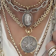 manbara 夸张哥特式粗项链 女式复古日月圆形吊坠项链 个性嘻哈粗项链 - 琉璃項鍊 - 查看 1