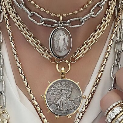 manbara Collar grueso con hipérbole, estilo gótico, , para mujer, con colgante redondo vintage de sol y luna, collar declarativo de joyería gruesa de hip hop