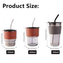 1PC 450ml Cốc thủy tinh đựng nước có ống hút Cốc ăn sáng Aurora Cốc di động Nắp đậy Cốc nước Cốc dành cho cặp đôi nữ Bình đựng nước - Xám - Xem 2