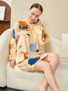 Women's Winter Nightgown, Plush Nightgown, Warm And Soft (Recommended For People Within 50 Kg, Not Limited To The Color Shown In The Picture) - 彩色 - 查看 2