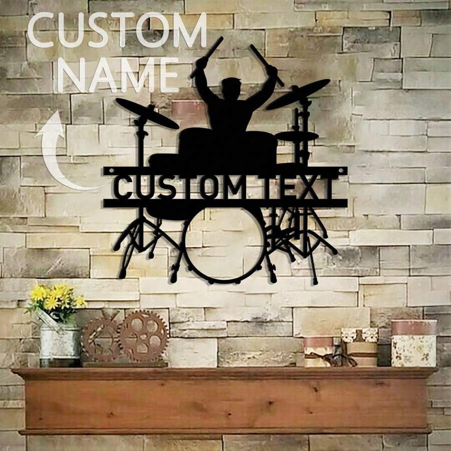 Personalized Drummer Name Metal Wall Drummer Sign, Music Studio Sign, Drum Wall Decor, Birthday Gifts, Gift For Son, Personalized Electric Guitar Metal Sign,Personalized Music Studio Metal Wall Art Graduation,Festive Calendar - Black - View 1