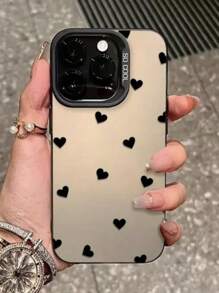 1 Stück kreative schwarze Herz Muster Handyhülle, kompatibel mit iPhone 16pro Max, 11/12/13/14plus, XR/7/8plus/15PROMAX, wasserdicht, stoßfest, kratzfest - Silber - Übersicht 2