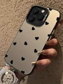 1 Stück kreative schwarze Herz Muster Handyhülle, kompatibel mit iPhone 16pro Max, 11/12/13/14plus, XR/7/8plus/15PROMAX, wasserdicht, stoßfest, kratzfest - Silber - Übersicht 1