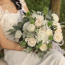 1 套 47 件白色和绿色人造丝花卉混合，DIY 婚礼花束、中心装饰、派对、淋浴、家居装饰，适用于圣诞节、春季和情人节 - 白色 - 查看 4