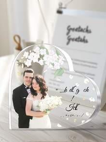 个性化亚克力心形牌匾，定制心形亚克力牌匾，带有情侣照片和文字，婚礼和周年纪念日亚克力礼品，情人节，圣诞节，情侣纪念订婚礼物，节日礼物，个性化礼物，圣诞礼物，情人节礼物 - 彩色 - 查看 3