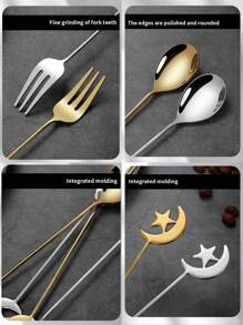 304 Stainless Steel Star & Moon Shaped Spoon & Fork Set, Coffee Spoon, Dessert Cutlery Gift, Coffee & Cake Spoon/Fork, Honey Stirring Spoon, Gift Tableware,School Supplies