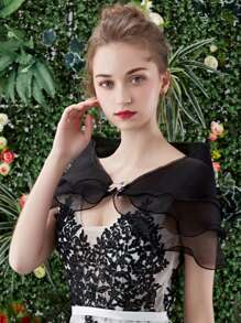 女士多层披肩，新娘手臂遮盖披肩，优雅婚纱罩衫，单领披肩，适合婚礼、派对、宴会等场合，优雅装饰配饰，秋季时尚 - 彩色 - 查看 4