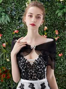 女士多层披肩，新娘手臂遮盖披肩，优雅婚纱罩衫，单领披肩，适合婚礼、派对、宴会等场合，优雅装饰配饰，秋季时尚 - 彩色 - 查看 3