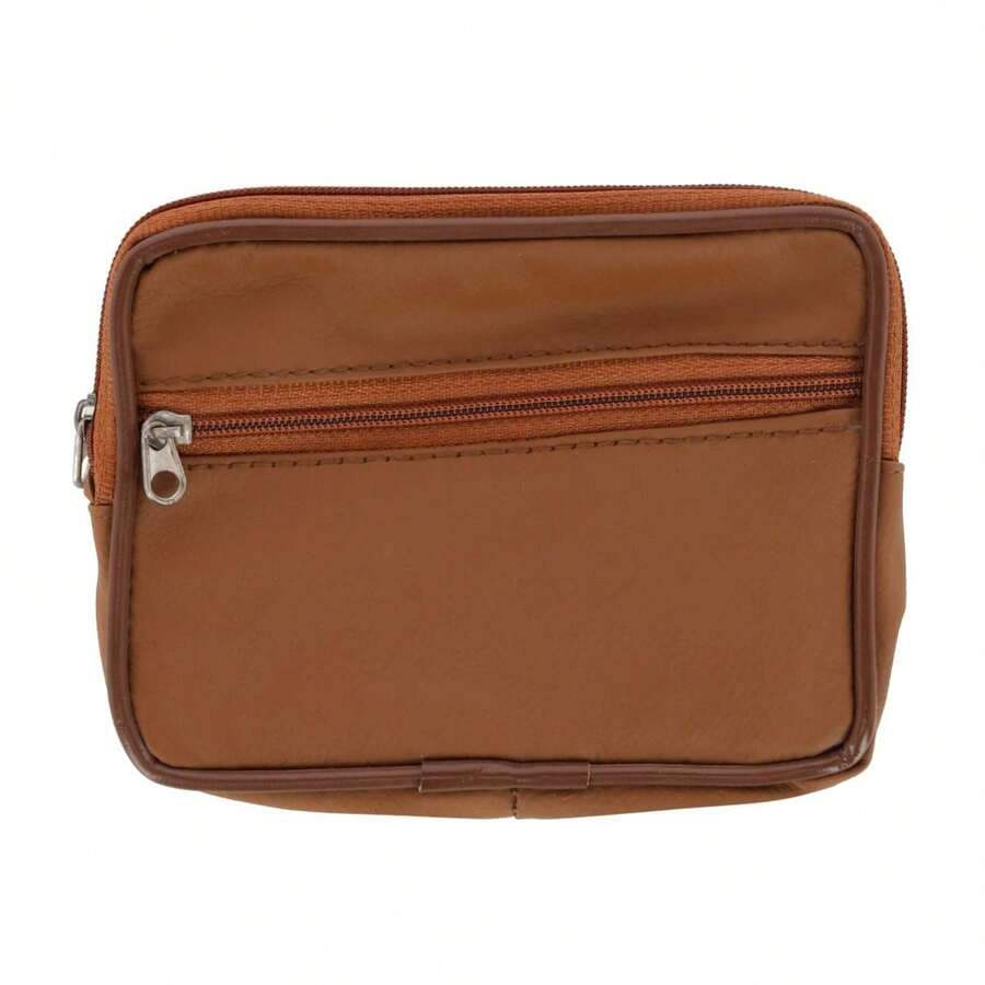 CTM Women's Cowhide Leather Zipper Coin Purse - 卡其色 - 查看 1