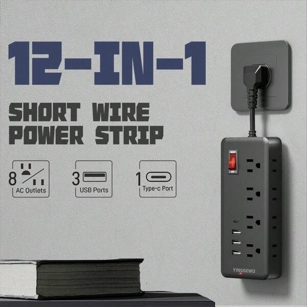 1/2/3/4/5/6/7/8/9/10/11/12 Slot Power Strip With Overload Protection And One-Key Control Switch - 8 Generous AC Power Outlets With 4 USB Ports (Including 1 Type-C) - Wall Mountable Extension Cord For Office, Study, Home And School Use - US Plug, 110V-130V Rectangular Power Supply With Overload Protection - Ideal Christmas, New Year And Birthday Gift!