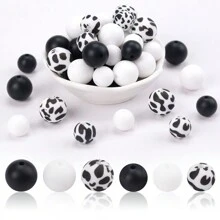 50 件鲜亮的牛奶花印花硅胶珠 - 12/15 毫米圆形硅橡胶散珠，适用于创意珠宝制作、DIY 项链、手链、钥匙链、串珠笔、手机链配件 - 非常适合创意项目和时尚装饰