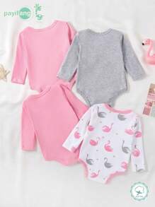 4 peças/conjunto de macacão de manga comprida para bebê, fofo e casual