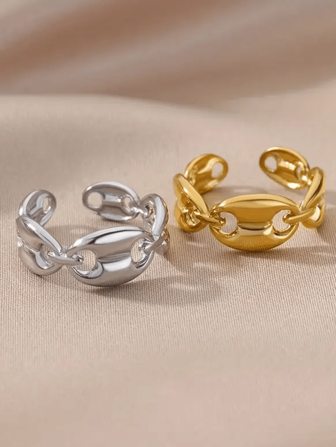 1pc Stainless Steel Coffee Bean Pig Nose Shaped Adjustable Ring, Size 8, Creative & Fashionable Unisex Finger Ring