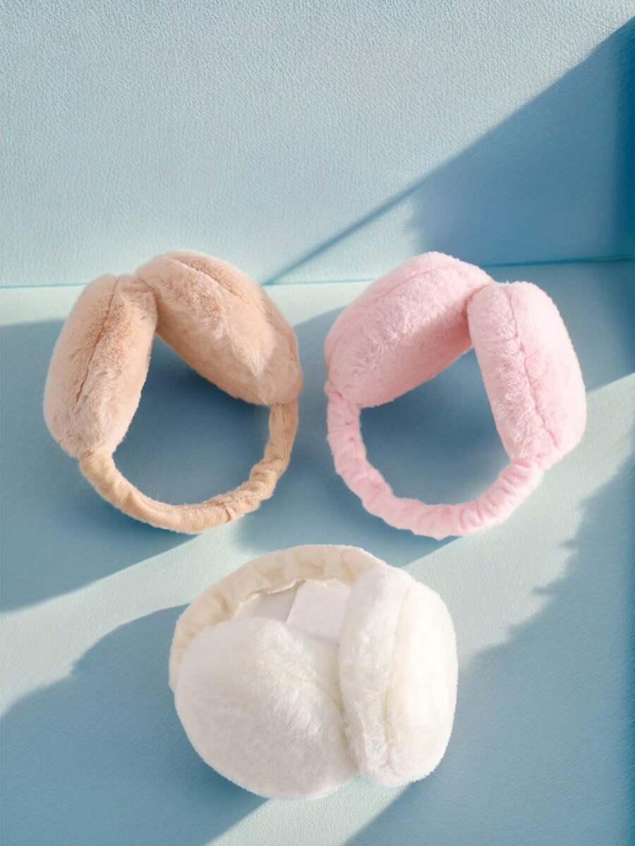 1 件纯色毛绒可折叠耳罩，适合户外佩戴 - 彩色 - 查看 1