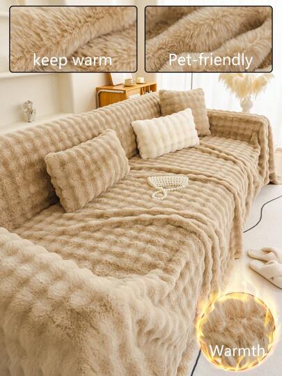 1pc Thick Rabbit Fur Sofa Cover/Blanket, Warm Winter Sofa Throw, Cozy Velvet Plush Sofa Protector, Versatile For Sofa, Bed, Massage