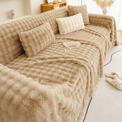 1pc Thick Rabbit Fur Sofa Cover/Blanket, Warm Winter Sofa Throw, Cozy Velvet Plush Sofa Protector, Versatile For Sofa, Bed, Massage
