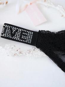 4 件装女士性感蕾丝丁字裤低腰舒适女士内衣透气无缝三角简约爱心内裤 - 彩色 - 查看 3