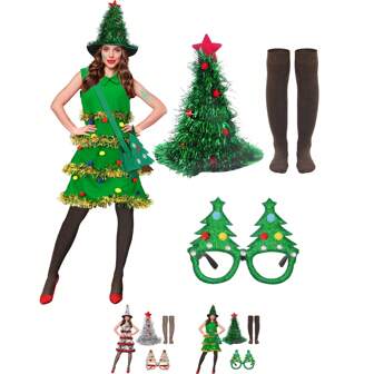 3 Pcs Christmas Tree Costume Set For Women Include Christmas Hat Glasses Socks For Festival Family Gathering Christmas Party Glittering Hat Room Decorative Cap