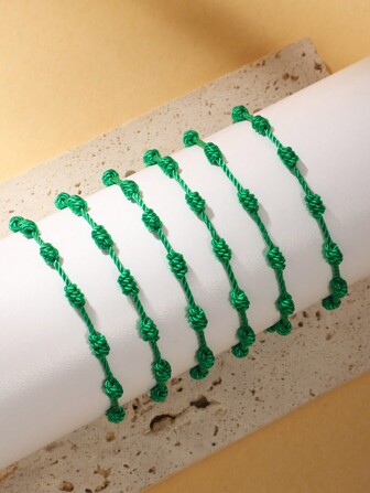 مجموعة 6 أساور عقدة محظوظة مصنوعة يدويًا بتصميم بسيط للرجال والنساء والأزواج والأصدقاء - للارتداء اليومي المتعدد الاستخدامات أو كهدية محظوظة