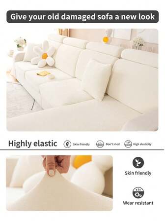 1pc Four-Season Stretch Sofa Slipcover, Modern Minimalist Non-Slip Full Coverage Fabric Sofa Seat Cushion Cover, Thick & Washable, Suitable For L-Shape And 1/2/3/4 Seat Sofas