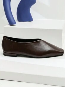 1 Pair Fashion Ladies Slip-On Loafers, Coffee Color, Casual British Style Versatile Flat Shoes