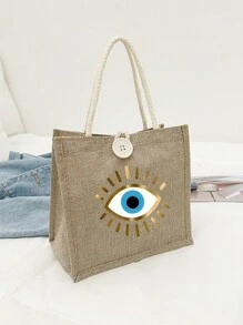 Túi vải lanh 'Chic Evil Eye' - Túi xách nhẹ, có khóa, sức chứa lớn, túi mua sắm và đựng đồ có thể gấp lại, có khóa an toàn, túi quà tặng ngày lễ, quà tặng tốt nghiệp, quà tặng sinh nhật bạn bè, lựa chọn hoàn hảo cho chuyến du lịch nghỉ dưỡng - quà tặng Ngày nhà giáo hoàn hảo, lý tưởng cho y tá, bác sĩ và các bà mẹ - Màu Khaki - Xem 9