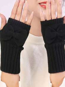 1 cặp găng tay nửa ngón đan nơ mùa đông cho nữ, ấm áp và thoáng khí - Nhiều màu - Xem 17