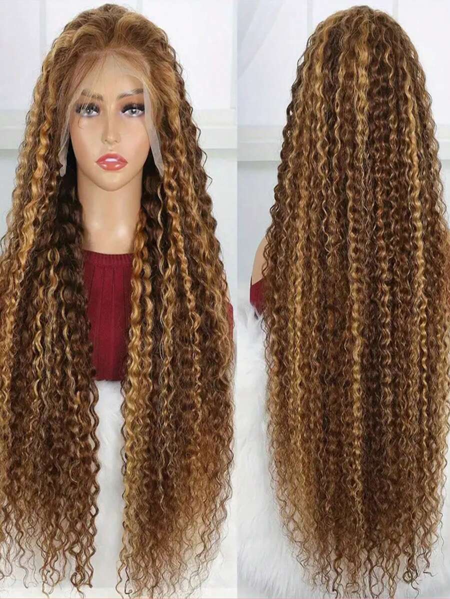 4/27 亮点 13x4 蕾丝前部真人发假发 180% 密度真人发假发 深卷发真人发 透明蕾丝前部假发 真人发 预拔婴儿发 渐变亮点假发 女士