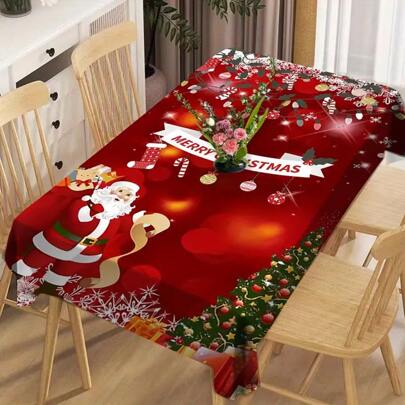 1pc Christmas Merry Tablecloth - Perfect For Holiday Parties & Dining, Made With Durable Polyester, Stain-Resistant & Spill-Proof, Elegant Design Featuring Santa Claus, Ideal For Festive Celebrations
