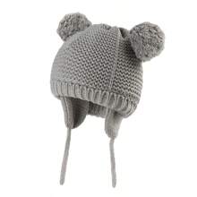 Toddler Boys Girls Beanie Hat Thermal Lined Knit Kids Hat With Ear Flaps Baby Warm Winter Hat - Double Ball Small Earmuffs - View 10