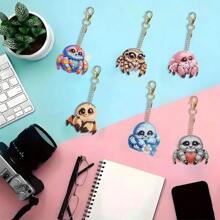 6 件蜘蛛 DIY 钻石画钥匙扣钻石艺术钥匙扣套件，DIY 手绘钥匙扣工艺品，适合成人和初学者，生日工艺家居派对装饰 - 彩色 - 查看 2