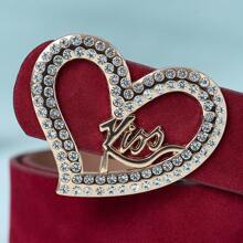 High-End Fashion Sparkly Golden Zinc Alloy Heart-Shaped Buckle, Angola PU Leather Belt, Casual Bohemian Retro Palace Chic Party Cute Sexy Street Elegant Spring/Summer Versatile Outfit