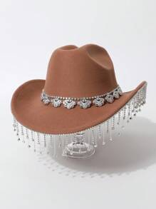 1pc Vrouwen Vlinder Pailletten Strass Western Cowgirl Hoed, Glinsterende Kristallen Regendruppel Casual Kleine Fedora Hoed Geschikt Voor Feest, Festival, Alledaags
