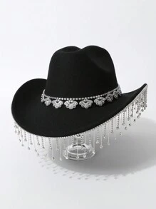 1pc Vrouwen Vlinder Pailletten Strass Western Cowgirl Hoed, Glinsterende Kristallen Regendruppel Casual Kleine Fedora Hoed Geschikt Voor Feest, Festival, Alledaags