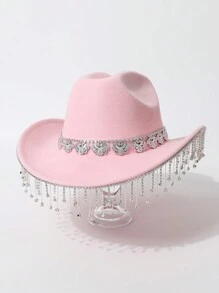 1pc Vrouwen Vlinder Pailletten Strass Western Cowgirl Hoed, Glinsterende Kristallen Regendruppel Casual Kleine Fedora Hoed Geschikt Voor Feest, Festival, Alledaags