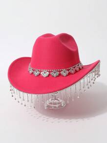 1pc Vrouwen Vlinder Pailletten Strass Western Cowgirl Hoed, Glinsterende Kristallen Regendruppel Casual Kleine Fedora Hoed Geschikt Voor Feest, Festival, Alledaags