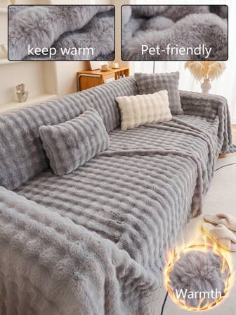 1pc Rabbit Fur Sofa Blanket, Thick & Warm Winter Sofa Cover, Ins Style Sofa Throw, Universal For Sofa, Massage Seat & Bubble Rabbit Fur