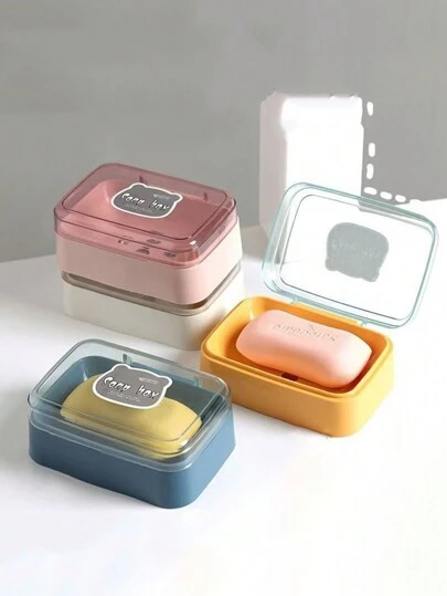 1 件创意翻盖透明塑料肥皂盒，简约设计，适合家庭、宿舍、浴室、阳台使用，家居浴室装饰秋季装饰，返校