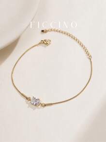 FICCINO 经典单颗椭圆形方晶锆石手链，钛钢镀金蛇链可调节尺寸，优雅闪亮的百搭设计，情侣/好友礼物，周年纪念圣诞节假期 - 1450b - 查看 2