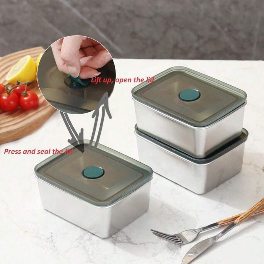 1set/3sets Stainless Steel Food Storage Container Sets With SemiVacuum