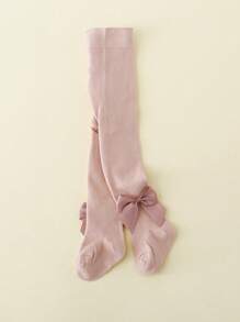 1pc Girls Solid Color Bow Leggings, Infant & Children Tight Pants, Breathable, Comfortable, All Season, Suitable For Daily Life